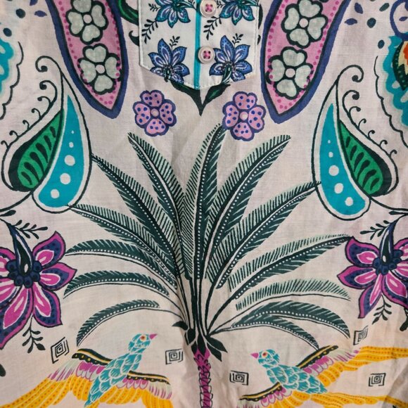 Talbots Birds And Palms Popover Blouse Tropical Vacation Sustainable Size L - Picture 5 of 9